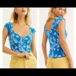 NWT. Free people cerulean floral combo blue top